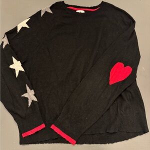 Sundry Black Sweater with Red and Gray Stars